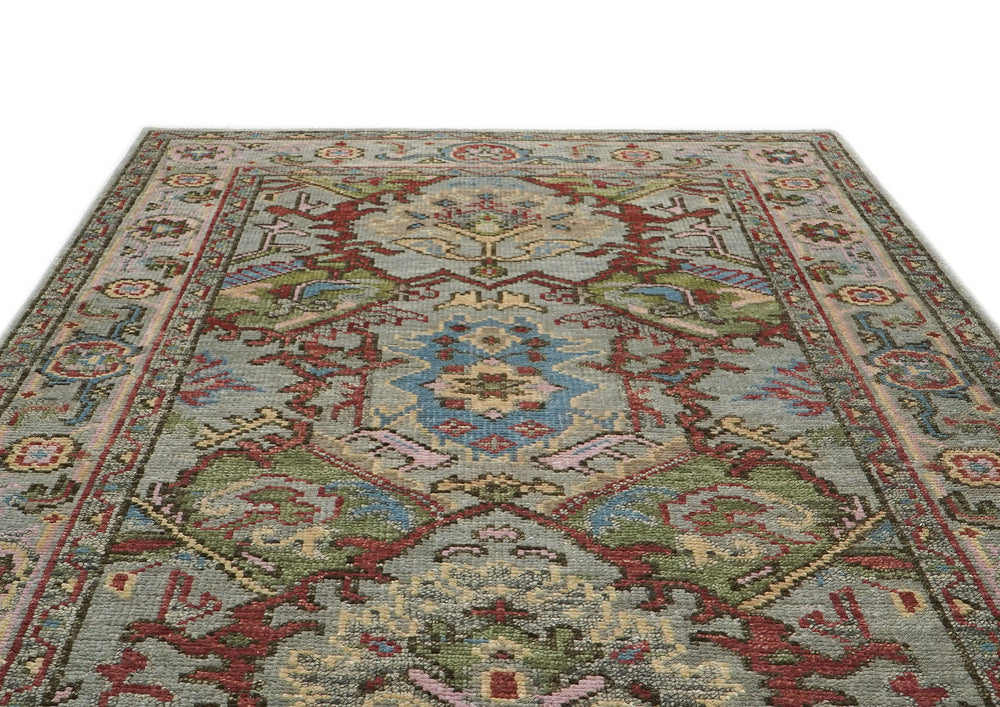 5x8 Moss, Gray, Rust Color Hand Knotted Oushak Wool Oriental Rug