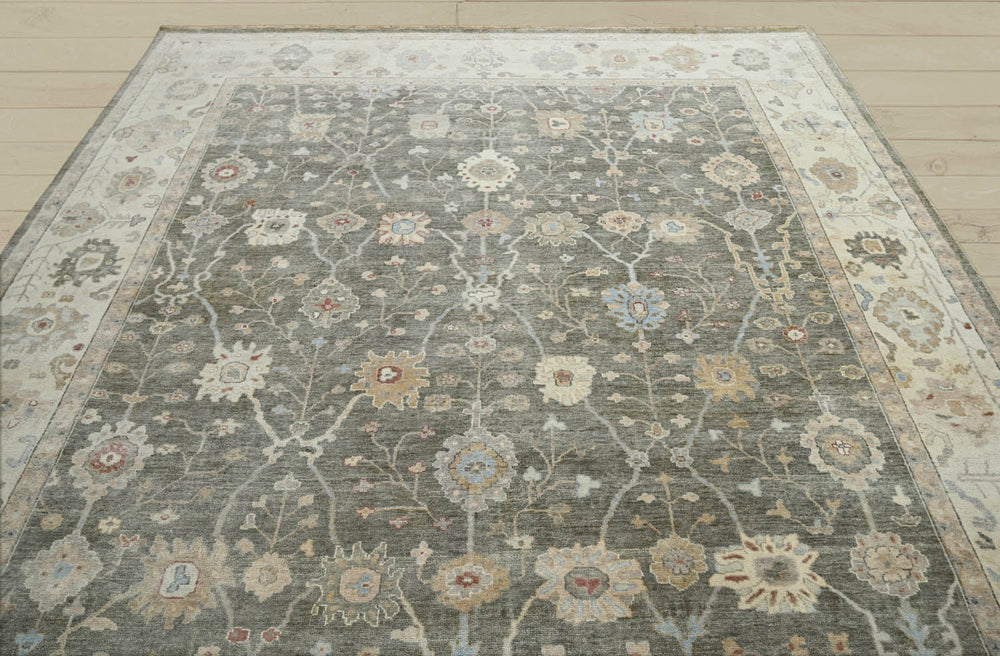 10x14 Gray, Beige, Muted Earth Tones Color Hand Knotted Oushak Wool Traditional Oriental Rug