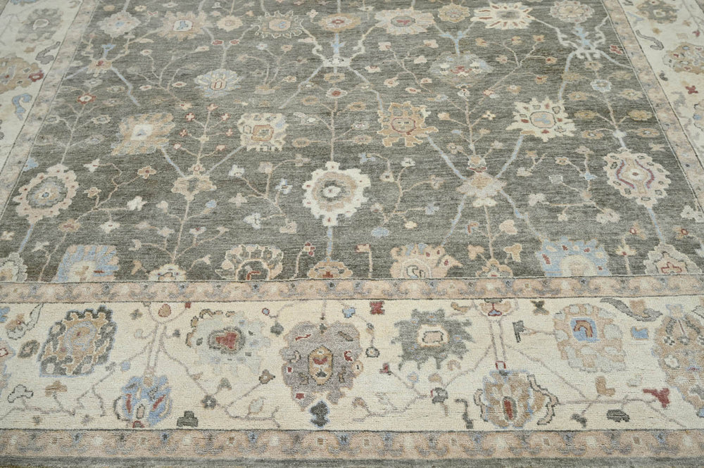 10x14 Gray, Beige, Muted Earth Tones Color Hand Knotted Oushak Wool Traditional Oriental Rug
