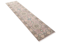 2'6x10 Blush, Gray, Ivory Color Hand Knotted Oushak Wool Transitional Oriental Rug