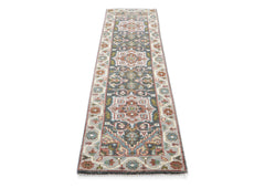 2'6x10 Gray, Slate, Ivory Color Hand Knotted Oushak Wool Transitional Oriental Rug