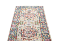 2'6x10 Beige, Slate, Gold Color Hand Knotted Oushak Wool Traditional Oriental Rug