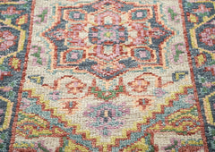 2'6x10 Beige, Slate, Gold Color Hand Knotted Oushak Wool Traditional Oriental Rug