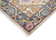 2'6x10 Beige, Slate, Gold Color Hand Knotted Oushak Wool Traditional Oriental Rug