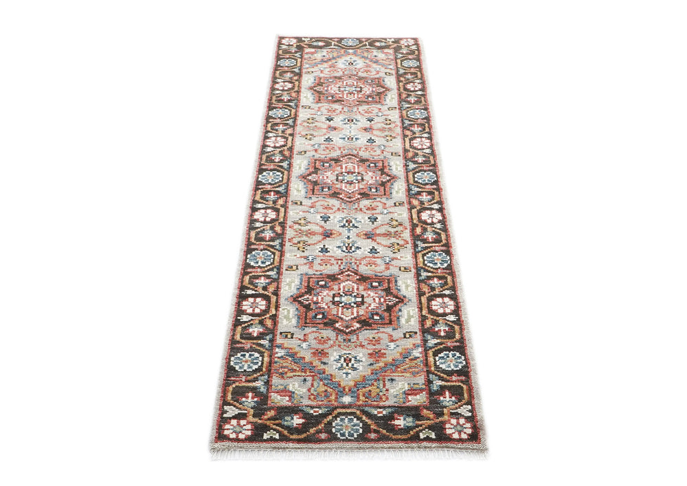 2'6x10 Gray, Rust, Ivory Color Hand Knotted Oushak Wool Traditional Oriental Rug