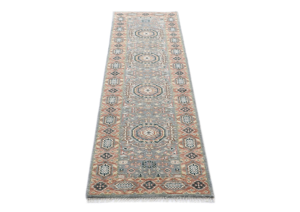 2'6x10 Gray, Blush, Tan Color Hand Knotted Oushak Wool Traditional Oriental Rug