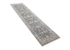 2'6x10 Slate, Gray, Sage Color Hand Knotted Oushak Wool Transitional Oriental Rug