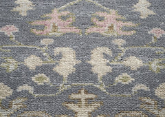 2'6x10 Slate, Gray, Sage Color Hand Knotted Oushak Wool Transitional Oriental Rug