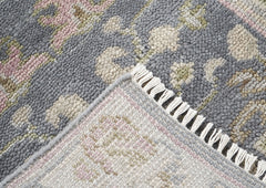 2'6x10 Slate, Gray, Sage Color Hand Knotted Oushak Wool Transitional Oriental Rug