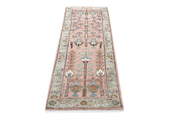 2'6x8 Blush, Gray, Blue Color Hand Knotted Oushak Wool Transitional Oriental Rug