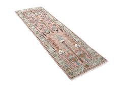 2'6x8 Blush, Gray, Blue Color Hand Knotted Oushak Wool Transitional Oriental Rug