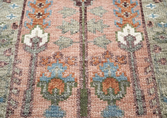 2'6x8 Blush, Gray, Blue Color Hand Knotted Oushak Wool Transitional Oriental Rug
