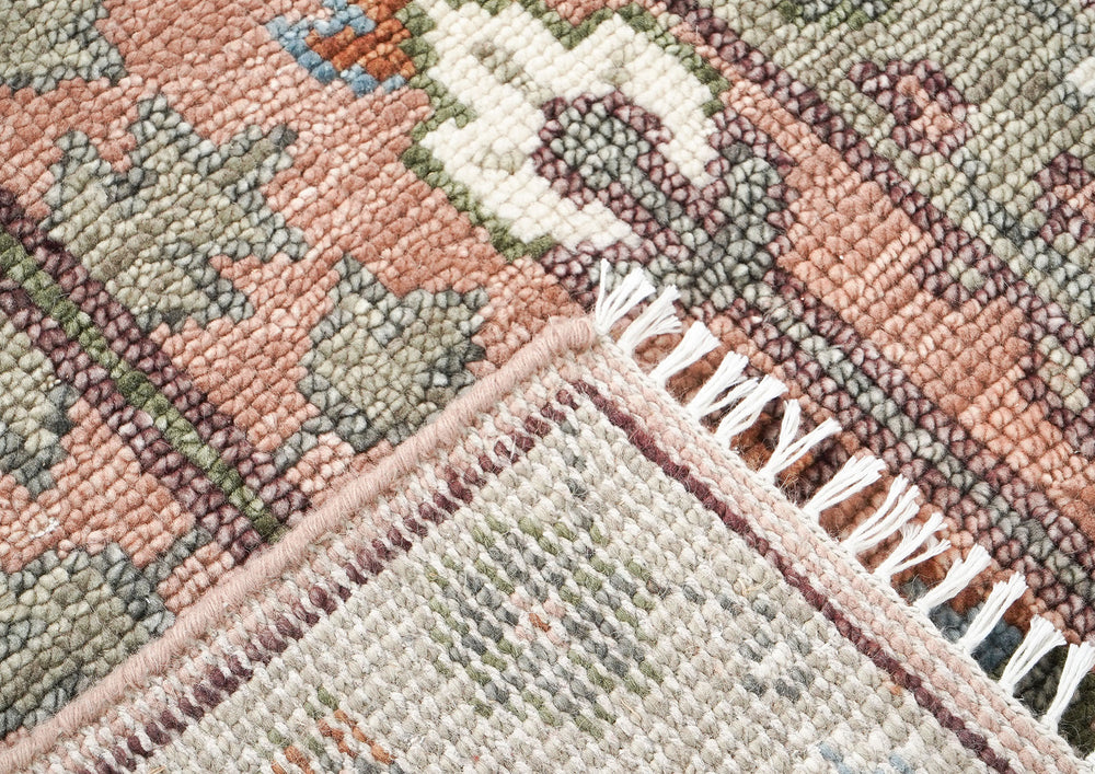 2'6x8 Blush, Gray, Blue Color Hand Knotted Oushak Wool Transitional Oriental Rug