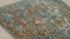 8x10 Beige, Rust, Aqua Color Hand Knotted 100% Wool Transitional Oriental Rug