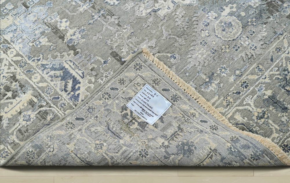 6x9 Gray, Blue, Beige Color Hand Knotted Oushak Wool Traditional Oriental Rug