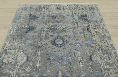 6x9 Gray, Blue, Beige Color Hand Knotted Oushak Wool Traditional Oriental Rug