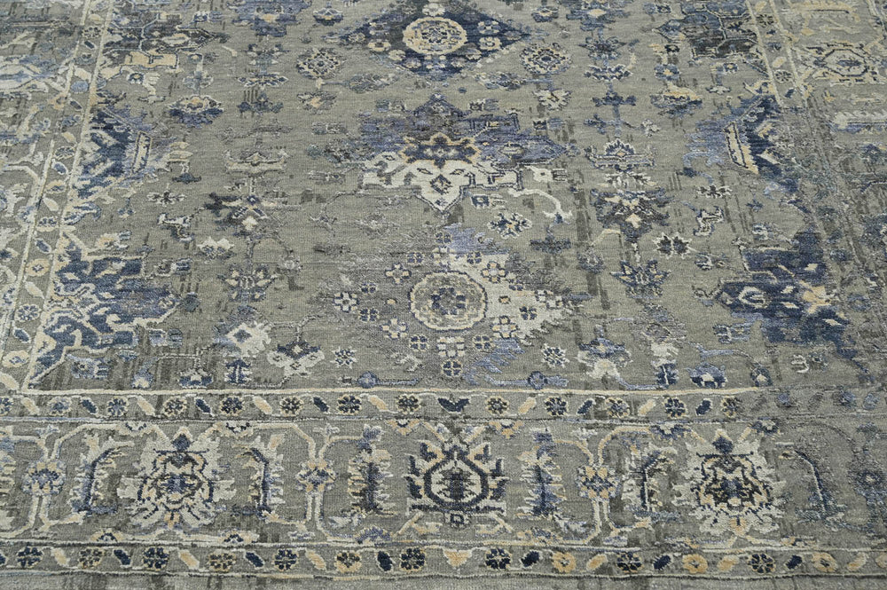 6x9 Gray, Blue, Beige Color Hand Knotted Oushak Wool Traditional Oriental Rug