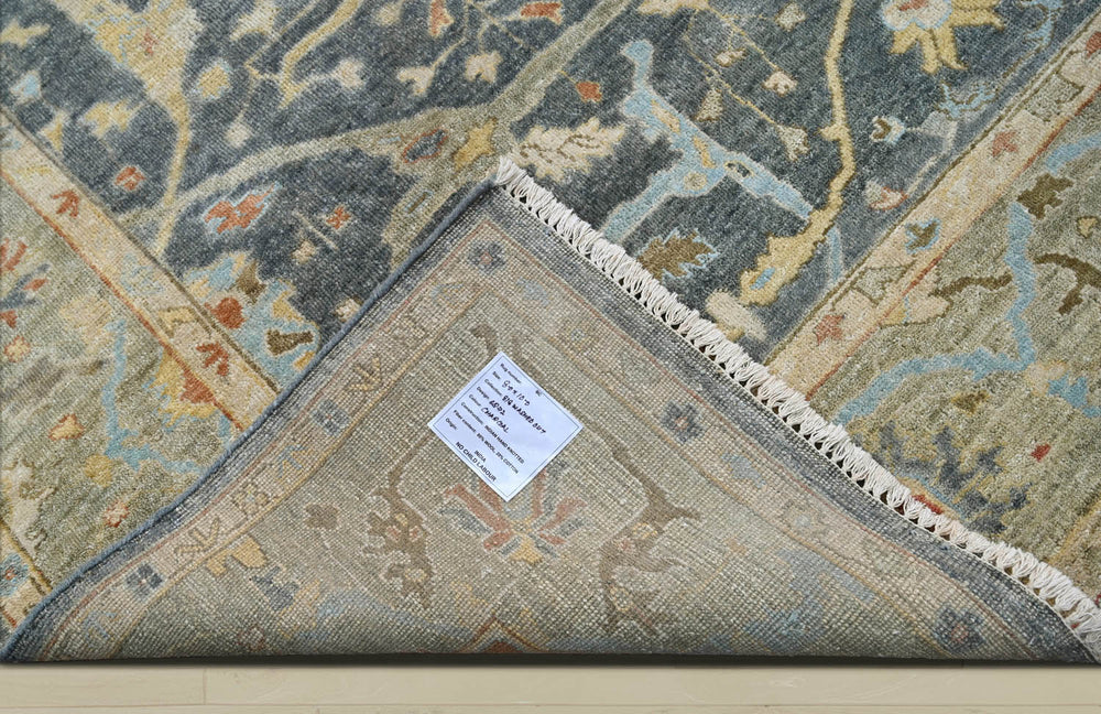 Multi Size Blue Moss Ivory Color Hand Knotted Oushak Wool Traditional Oriental Rug
