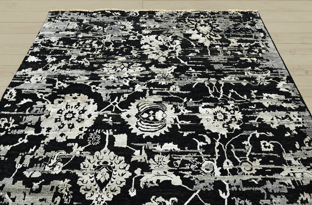 8x10 Black, Gray, Color Hand Knotted Wool Transitional Oriental Rug