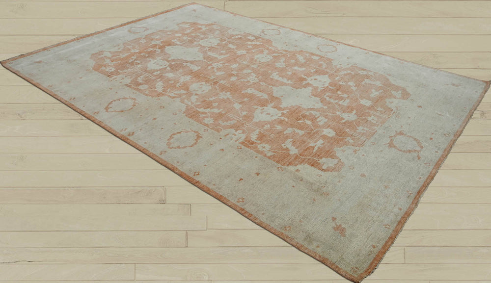9x13 Peach, Gray, Beige Color Hand Knotted Oushak Wool Traditional Oriental Rug