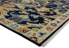 Multi Size Navy Mint Ivory Color Hand Knotted Oushak Wool Oriental Rug