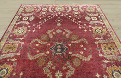 9x12 Raspberrry, Sage, Gold Color Hand Knotted Oushak Wool Traditional Oriental Rug