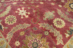 9x12 Raspberrry, Sage, Gold Color Hand Knotted Oushak Wool Traditional Oriental Rug