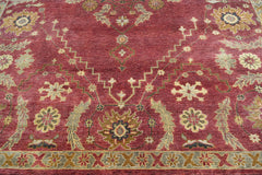 9x12 Raspberrry, Sage, Gold Color Hand Knotted Oushak Wool Traditional Oriental Rug