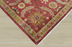 9x12 Raspberrry, Sage, Gold Color Hand Knotted Oushak Wool Traditional Oriental Rug