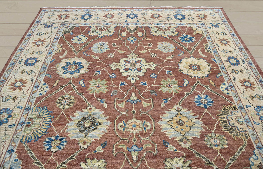 Multi Size Brown Beige Sage Color Hand Knotted Indo Oushak Wool Traditional Oriental Rug