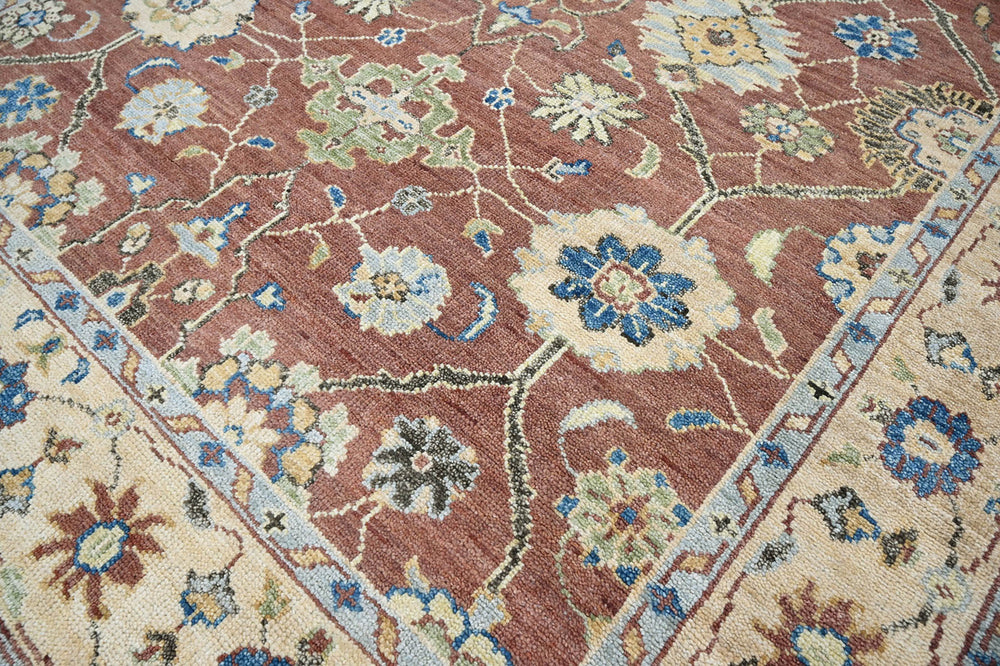 Multi Size Brown Beige Sage Color Hand Knotted Indo Oushak Wool Traditional Oriental Rug