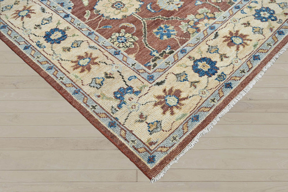 Multi Size Brown Beige Sage Color Hand Knotted Indo Oushak Wool Traditional Oriental Rug