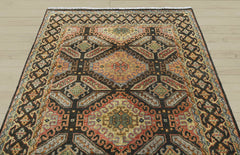 6x9 Gold, Forest Green, Peach Color Hand Knotted Wool Transitional Oriental Rug