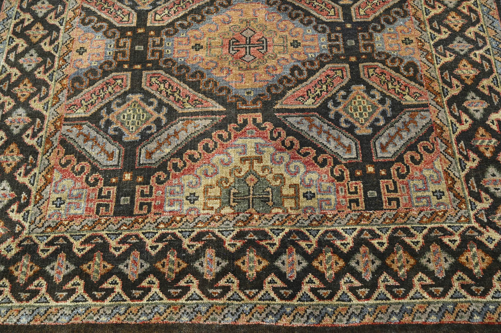 6x9 Gold, Forest Green, Peach Color Hand Knotted Wool Transitional Oriental Rug