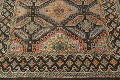6x9 Gold, Forest Green, Peach Color Hand Knotted Wool Transitional Oriental Rug