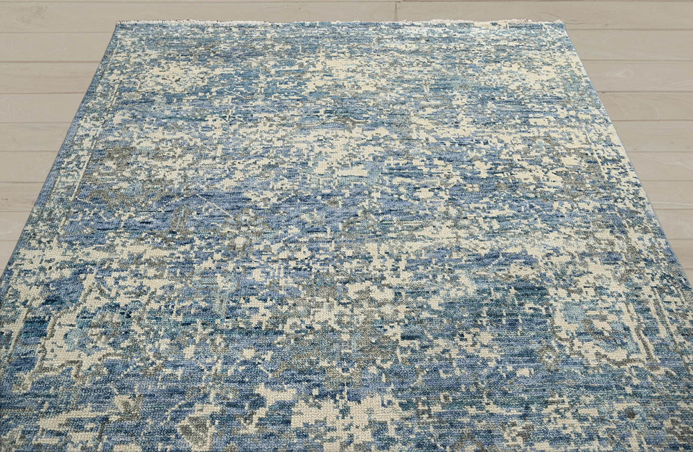 Multi Size Beige Blue Gray Color Hand Knotted Indo Oushak Wool Transitional Oriental Rug