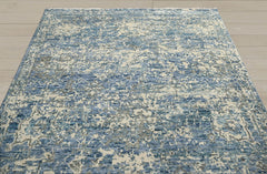 Multi Size Beige Blue Gray Color Hand Knotted Indo Oushak Wool Transitional Oriental Rug