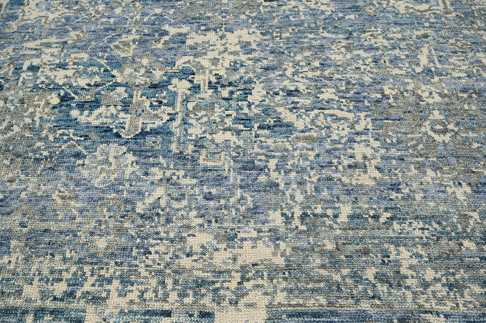Multi Size Beige Blue Gray Color Hand Knotted Indo Oushak Wool Transitional Oriental Rug