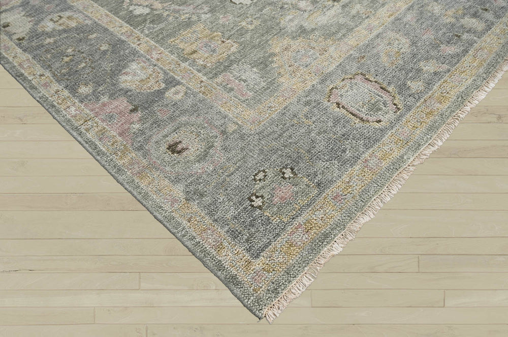 Multi Size Moss Slate Light Gold Color Hand Knotted Oushak Wool Traditional Oriental Rug