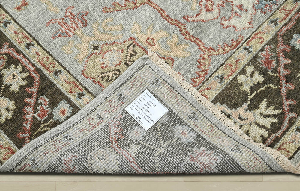 Multi Size Moss Graphite Peach Color Hand Knotted Oushak Wool Traditional Oriental Rug