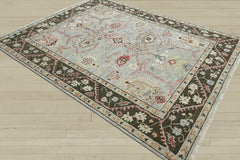 Multi Size Moss Graphite Peach Color Hand Knotted Oushak Wool Traditional Oriental Rug