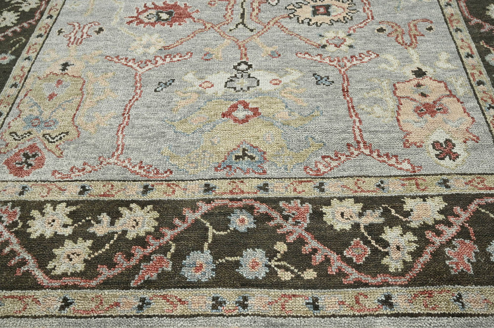 Multi Size Moss Graphite Peach Color Hand Knotted Oushak Wool Traditional Oriental Rug