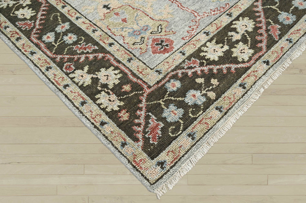 Multi Size Moss Graphite Peach Color Hand Knotted Oushak Wool Traditional Oriental Rug