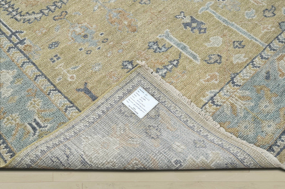 Multi Size Warm Beige Aqua Ivory Color Hand Knotted Oushak Wool Traditional Oriental Rug