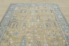Multi Size Warm Beige Aqua Ivory Color Hand Knotted Oushak Wool Traditional Oriental Rug