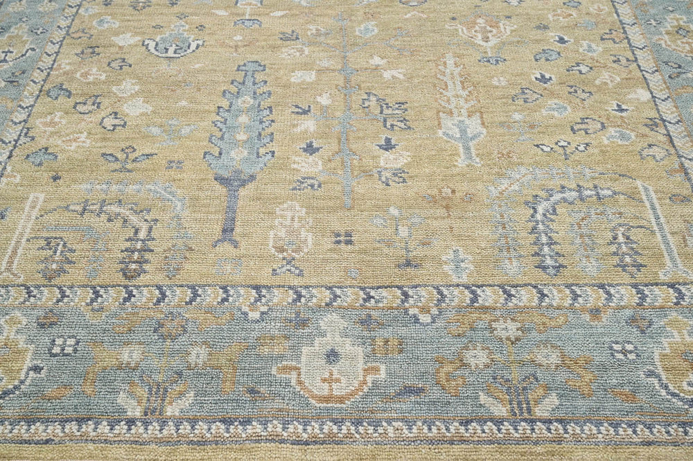 Multi Size Warm Beige Aqua Ivory Color Hand Knotted Oushak Wool Traditional Oriental Rug