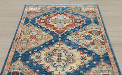 Multi Size Blue Rust Beige Color Hand Knotted Oushak Wool Oriental Rug