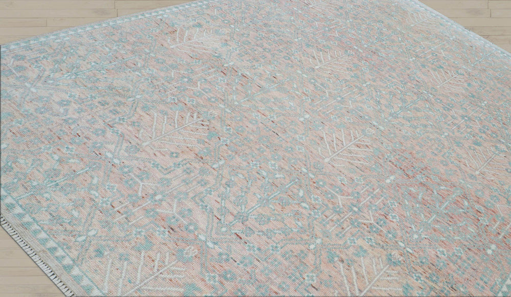 10x14 Blush, Aqua, Ivory Color Hand Knotted 100% Wool Transitional Oriental Rug