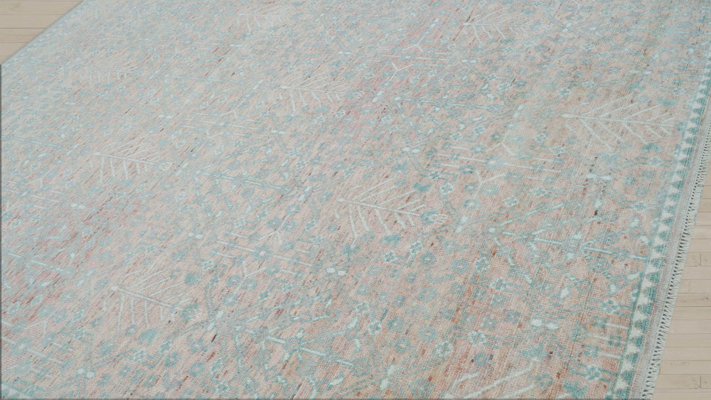 10x14 Blush, Aqua, Ivory Color Hand Knotted 100% Wool Transitional Oriental Rug