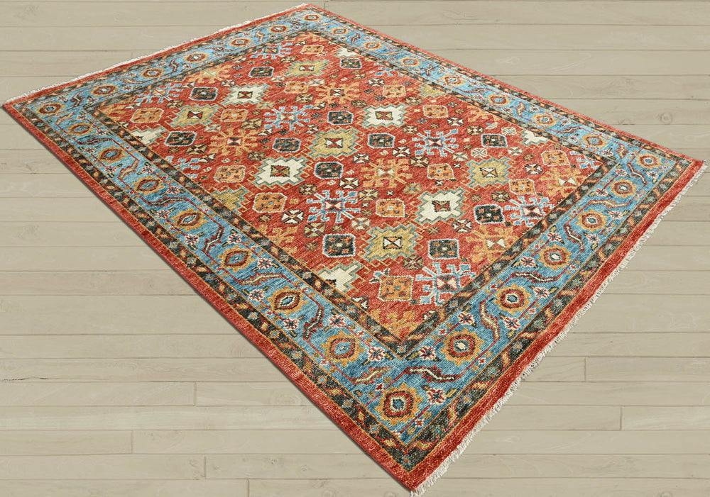 Multi Size Coral Blue Ivory Color Hand Knotted Oushak Wool Oriental Rug